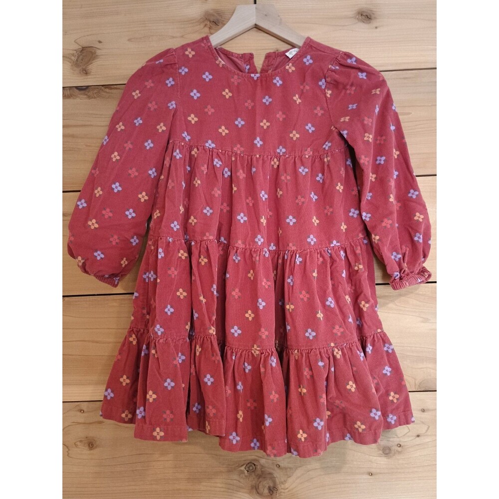 Tucker And Tate Girls Corduroy Tiered Long Sleeve Dress Sz 7 Floral
